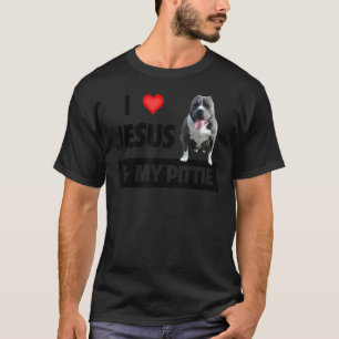 Jag Kärlek Jesus och Pittie Pitbull Hund Pappa Pet T Shirt