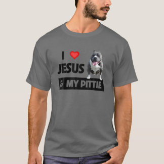 Jag Kärlek Jesus och Pittie Pitbull Hund Pappa Pet T Shirt