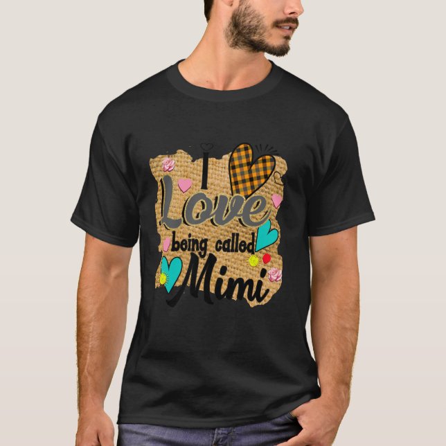 Jag Kärlek kallas Mimi Burlap-säck-väv Mor T Shirt (Framsida)