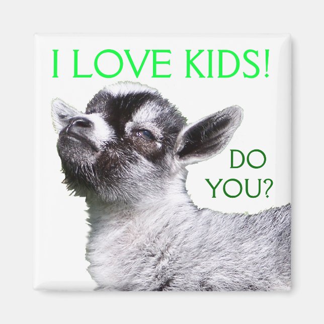 JAG KÄRLEK KIDS GÖR DIG? Baby Goat Square Magnet (Framsidan)