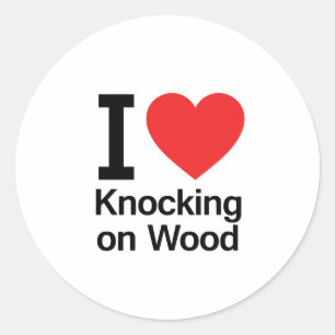 Jag Kärlek knackar på Wood Runt Klistermärke