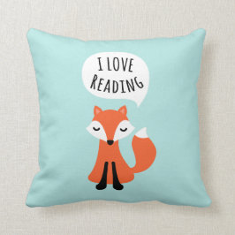 Jag kärlek läser söt tecknad fox på blå bakgrund kudde