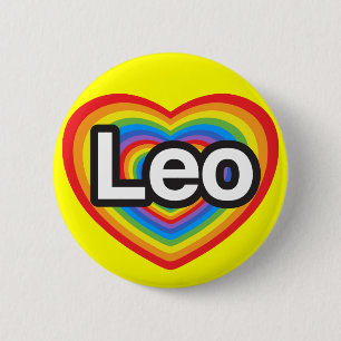 Jag kärlek Leo. Jag kärlekar dig Leo. Hjärta Knapp