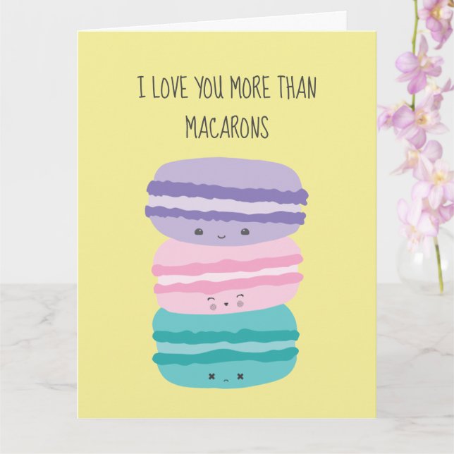 Jag Kärlek mer än Macarons Kawaii Pastel Cute Kort (Orkide)