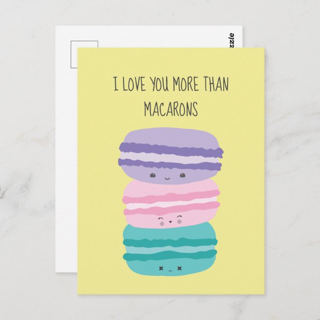 Jag Kärlek mer än Macarons Kawaii Pastel Cute Vykort (Fram/baksida)