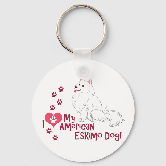 Jag Kärlek min amerikanska eskimo Hund! Nyckelring (Framsida)