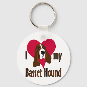 Jag Kärlek min Basset Hound Cute Hund i ett hjärta Nyckelring