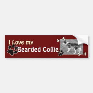 Jag kärlek min Bearded Collie Bumper Sticker Bildekal