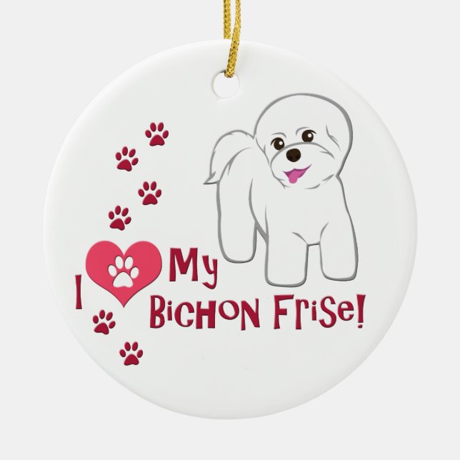 Jag Kärlek min bichon Frise! Julgransprydnad Keramik (Framsidan)
