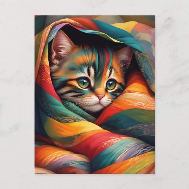 Jag Kärlek min Blanket! Rainbow Tabby katt Vykort (Framsida)