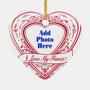 Jag Kärlek min fästmö! Photo Red Hearts Julgransprydnad Keramik