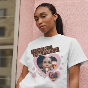 Jag kärlek min flickvän   Anpassningsbar 2-foto T Shirt