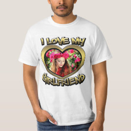 Jag Kärlek min flickvän Bubble Heart Ram Guld T Shirt