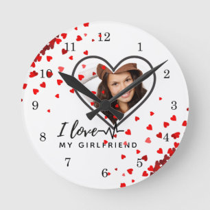 Jag Kärlek min flickvän PHOTO Gift Personlig Heart Rund Klocka