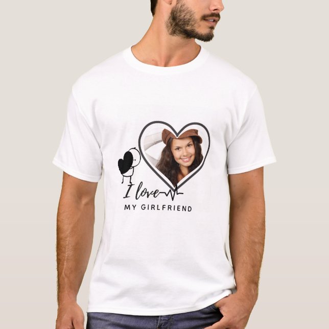 Jag Kärlek min flickvän PHOTO Gift Personlig Heart T Shirt (Framsida)
