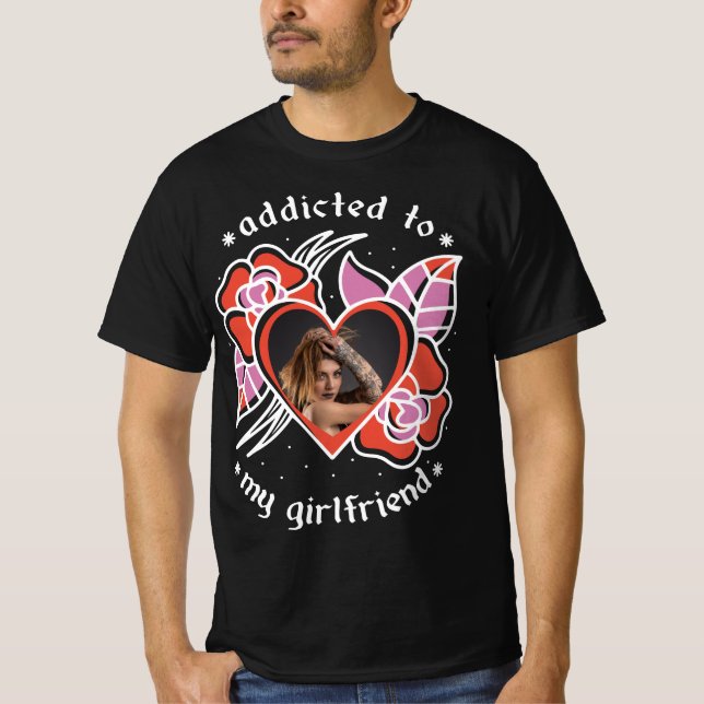 Jag Kärlek Min flickvän Photo Heart Anpassningsbar T Shirt (Framsida)