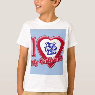 Jag Kärlek min flickvän Photo Red Heart Baby blue T Shirt