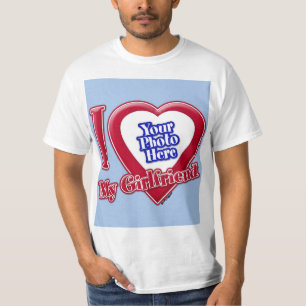 Jag Kärlek min flickvän Photo Red Heart Baby blue T Shirt