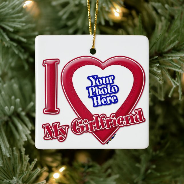 Jag Kärlek min flickvän Photo Red Heart Julgransprydnad Keramik (Träd)
