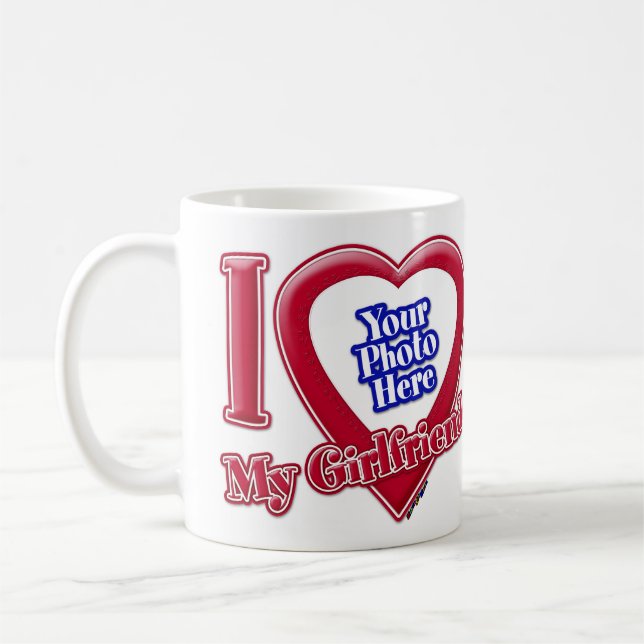 Jag Kärlek min flickvän Photo Red Heart Kaffemugg (Vänster)