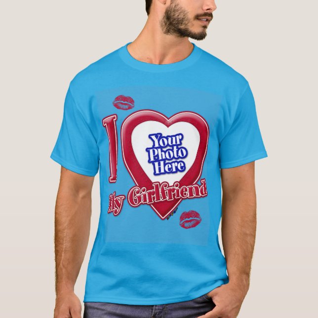 Jag Kärlek min flickvän Photo Red Heart Kiss Teal T Shirt (Framsida)