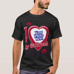 Jag Kärlek min flickvän Photo Red Heart Läppar Bla T Shirt