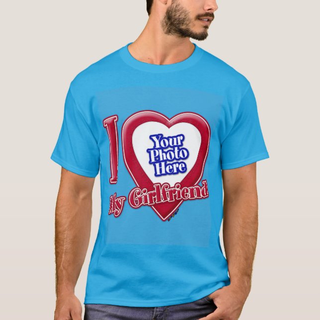 Jag Kärlek min flickvän Photo Red Heart Teal T Shirt (Framsida)