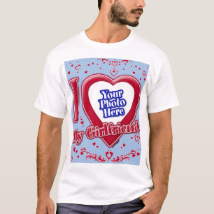 Jag Kärlek min flickvän Photo Red Hearts Baby blue T Shirt