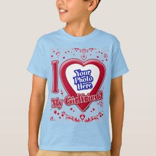 Jag Kärlek min flickvän Photo Red Hearts Light Blu T Shirt