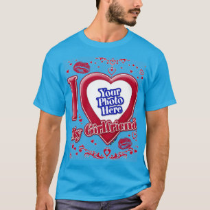 Jag Kärlek min flickvän Photo Red Hearts Teal T Shirt