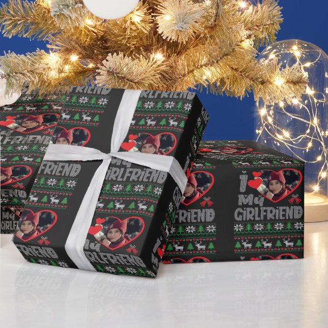 Jag Kärlek Min flickvän Photo Ugly Julafton Wrappi Presentpapper (Helgdagar)