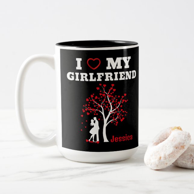 Jag Kärlek min flickvän Två-Tonad Mugg (Med munk)
