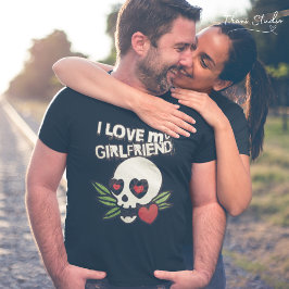 Jag Kärlek min flickvän Vintage Skull Heart par T Shirt
