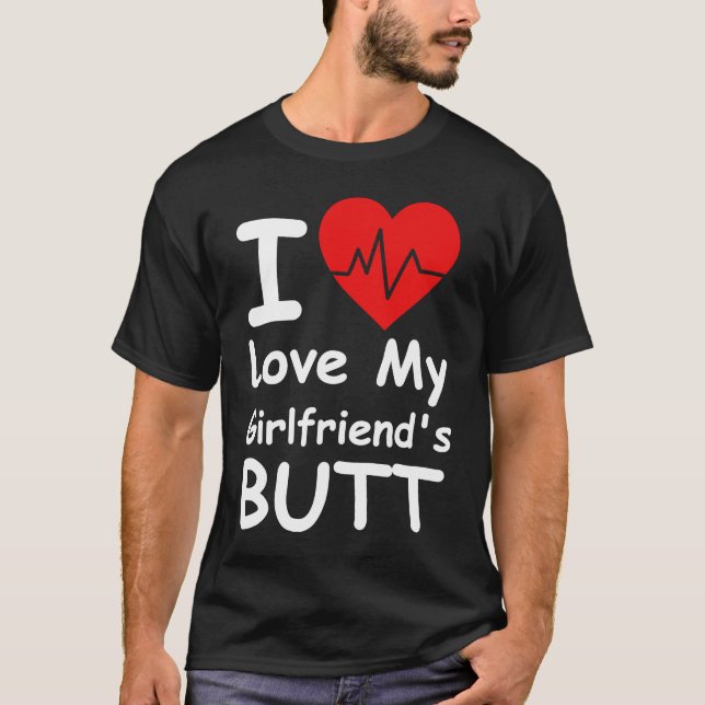 Jag Kärlek min flickväns knapp min flickvän T Shirt (Framsida)