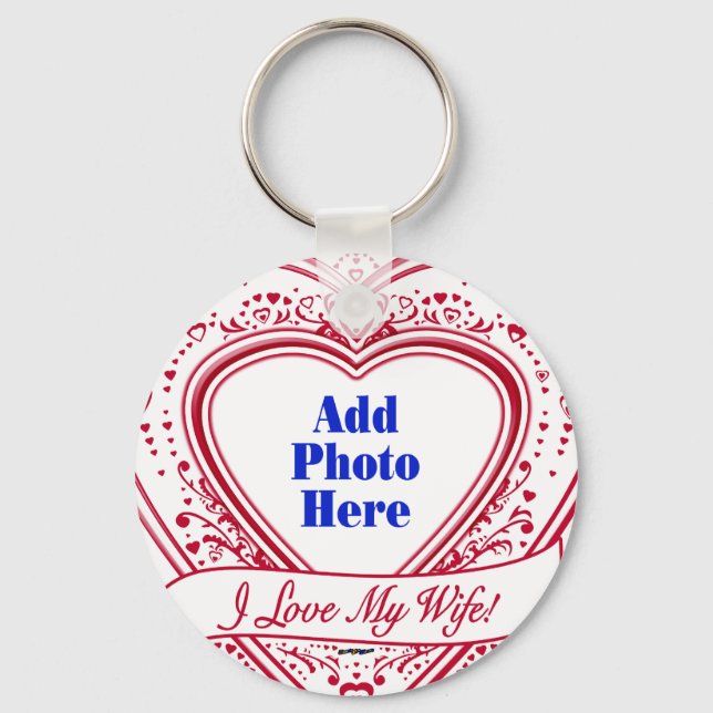 Jag Kärlek min fru! - Fotoröda hjärtan Nyckelring (Framsida)
