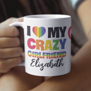 Jag kärlek min galna flickvän 2 fotolgbtq+-regnbåg kaffemugg