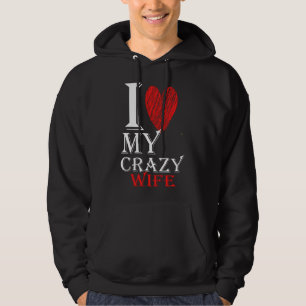 Jag Kärlek min galna hustrur med Red Cute Heart Hoodie