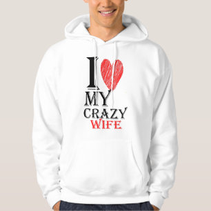 Jag Kärlek min galna hustrur med Red Cute Heart Hoodie