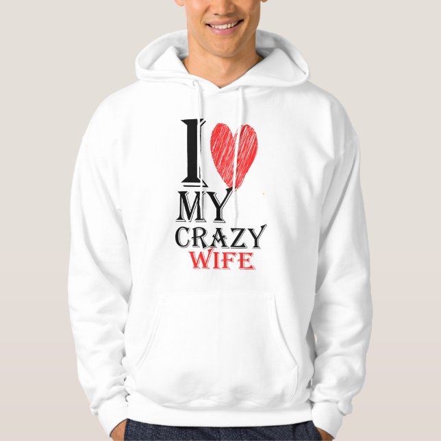 Jag Kärlek min galna hustrur med Red Cute Heart Hoodie (Framsida)