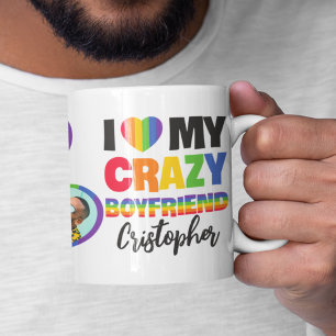 Jag kärlek min galna pojkvän 2 fotolgbtq+-regnbåge kaffemugg