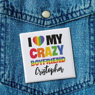 Jag kärlek min galna pojkvän regnbåge pride lgbtq knapp