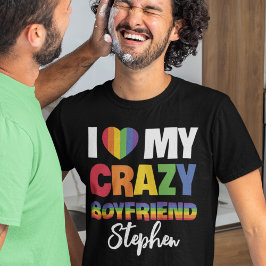 Jag kärlek min galna pojkvän regnbåge pride lgbtq t shirt