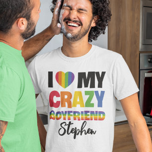 Jag kärlek min galna pojkvän regnbåge pride lgbtq t shirt