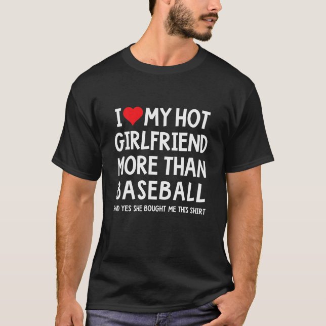 Jag Kärlek min Hett Girlkompis mer än Baseball Boy T Shirt (Framsida)