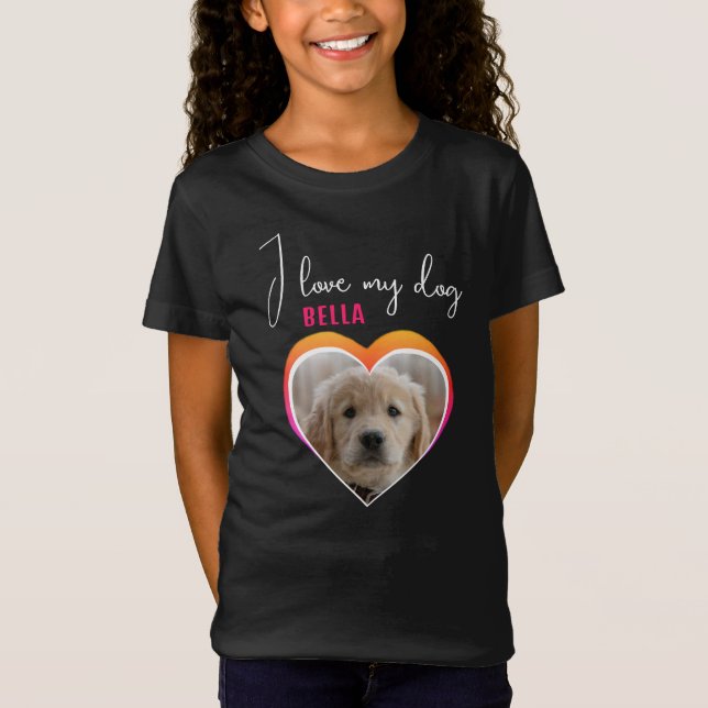Jag kärlek min Hund Heart Pet Photo Namn Black Gir T Shirt (Framsida)
