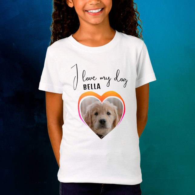 Jag kärlek min Hund Heart Pet Photo Namn Girl T Shirt (Skapare uppladdad)