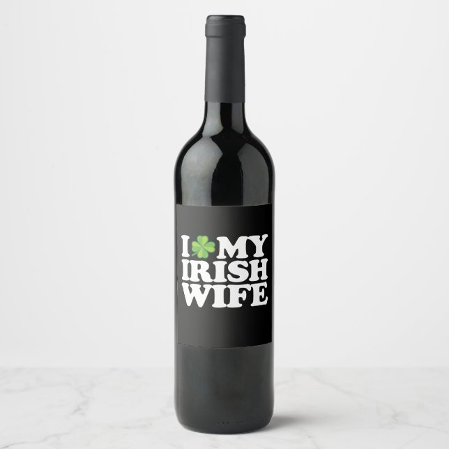 Jag Kärlek Min irländska fru ett par St patrick's  Vinflaska Etikett (Framsida)