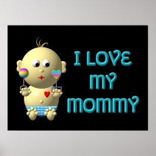 Jag kärlek min mamma Bounderande Baby med hjärta o Poster
