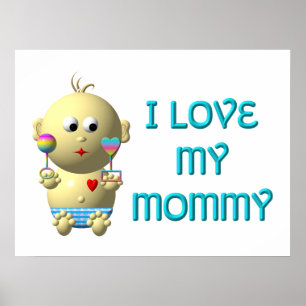 Jag kärlek min mamma Bounderande Baby med hjärta o Poster