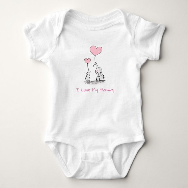 Jag Kärlek min Mamma! Elefanter och Rosa Balloons T Shirt (Framsida)
